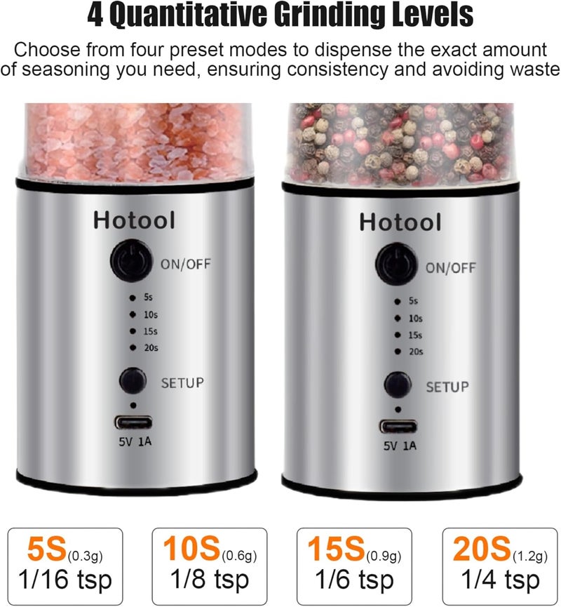 HOWTOOL Larger Capacity Electric Salt and Pepper Grinder Set, Rechargeable Salt and Pepper Shakers Set, Kitchen Gadgets Salt and Pepper Mill - Image 2